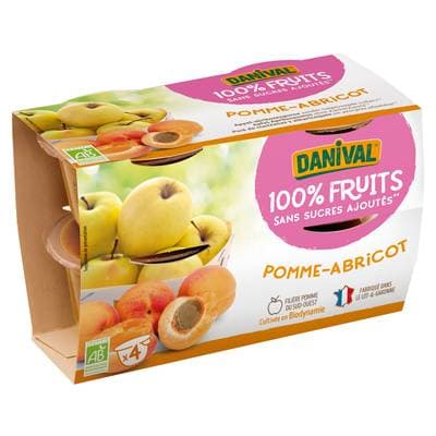 Danival Purée d'abricot bio sans sucres ajoutés, 4x100g