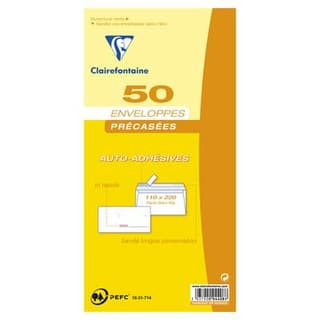 Clairefontaine 50 Enveloppes précasées auto-adhésives, Dimensions 110 x 220 mm