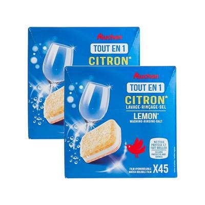 Auchan Tablettes lave-vaisselle tout en 1 citron, Lot de 2x45 tablettes