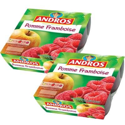 Andros Compote Pomme framboise, Lot de 2 - 4x100g