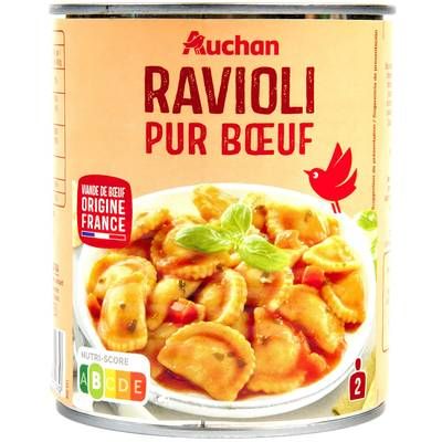 Auchan Ravioli pur boeuf viande bovine origine France, 800g