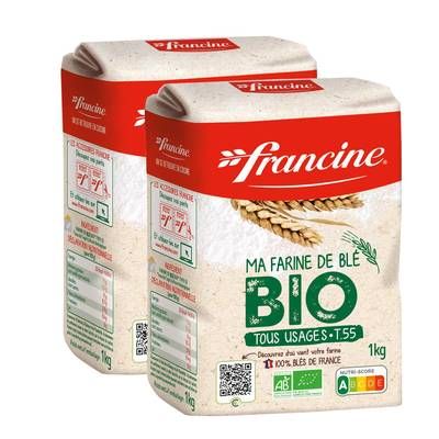 Francine Farine de Blé T55 Bio, Lot de 2x1kg