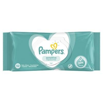 Pampers Lingettes bébé Sensitive, 52 lingettes