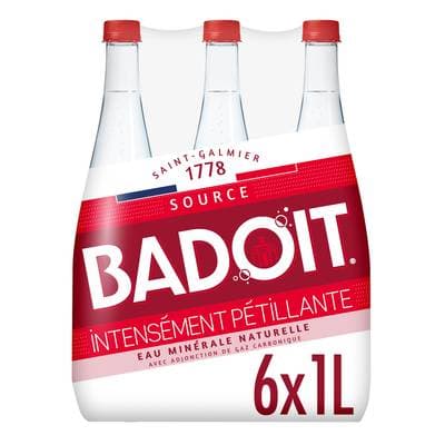 Badoit Eau gazeuse minérale naturelle, intensément pétillante, 6x1L