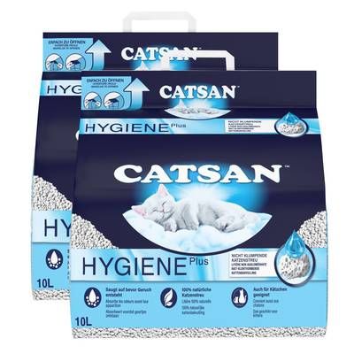 Catsan Litière minérale non agglomérante Hygiène Plus pour chat, Lot de 2x10L