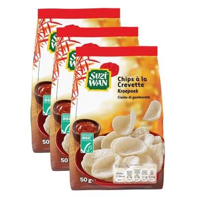 Suzi Wan Chips aux Crevettes ASC, Lot de 3x50g