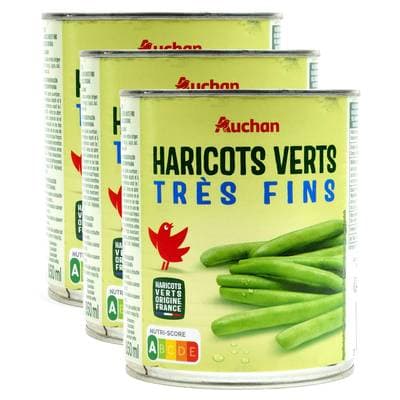 Auchan Haricots verts très fins en converve, Lot de 3x440g