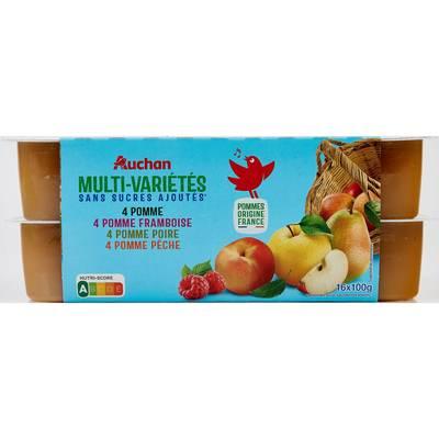 3596710492893 - Auchan - Coupelles multi-variétés purée de pomme framboise poire pêche sans sucre ajoutés