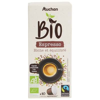 Auchan BIO Café en capsules Espresso bio, 10 capsules