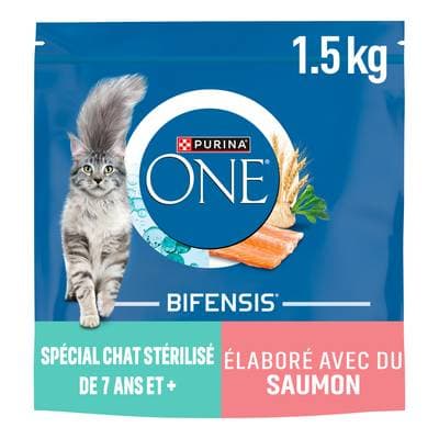 Purina - One Croquettes saumon Bifensis pour chat stérilisé 7 ans et plus, 1,5kg