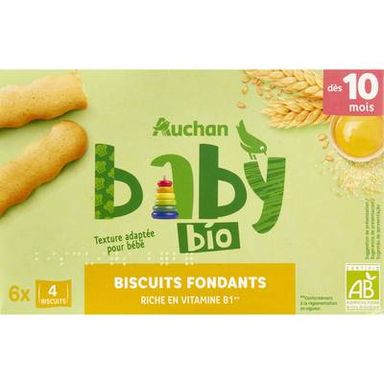 Auchan Baby Bio Biscuits fondants Boudoirs Bio Bébé dès 10 mois, 120g
