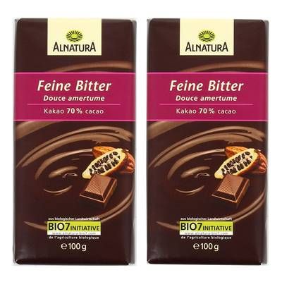 Alnatura Chocolat noir fondant bio 70% cacao, Lot de 2x100g