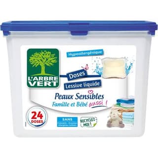 L'arbre Vert Lessive capsule hypoallergénique pour la famille et bébé, 24 pièces