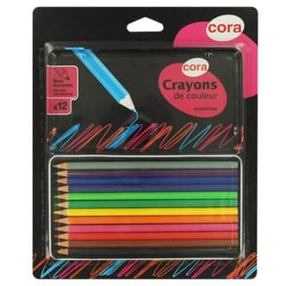 Cora Crayons de couleur boite métal, 12 crayons