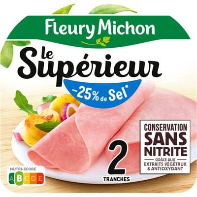 Fleury Michon Jambon Supérieur Taux de Sel Réduit, 2 tranches - 70g