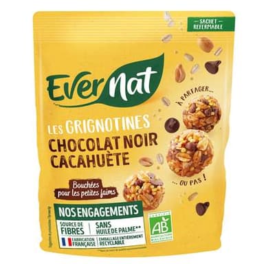 Evernat Grignotine chocolat noir cacahuète Bio, 120g