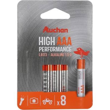 Auchan 8 piles LR03 / AAA alcaline haute performance, 8 piles