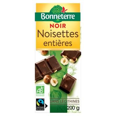 Bonneterre Chocolat Noir noisettes entières bio, 200g