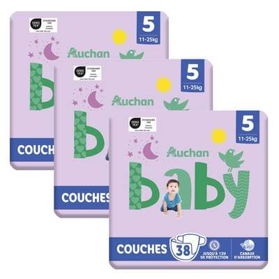 Auchan Baby Couches taille 5 (11-25kg), Lot de 3x38 couches